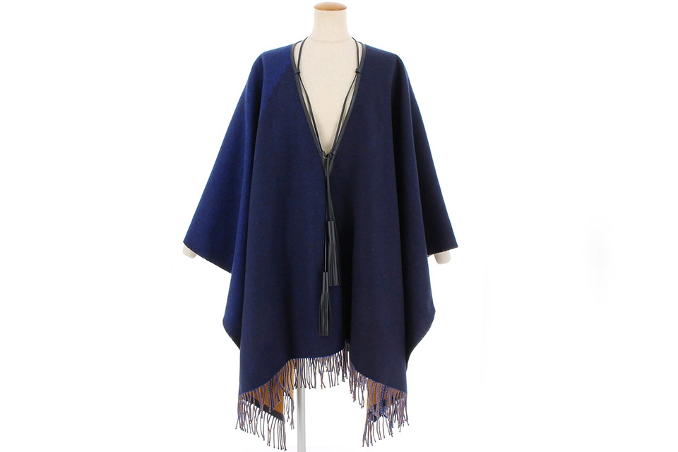エルメス　ポンチョ　ネイビー ポンチョ ハイランド フリンジ ネイビー/ロワイヤル/フォーヴ