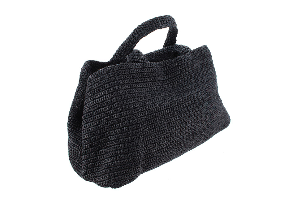 カナパ トートバッグ ラフィア 黒 ブラック ゴールド金具 BN2302