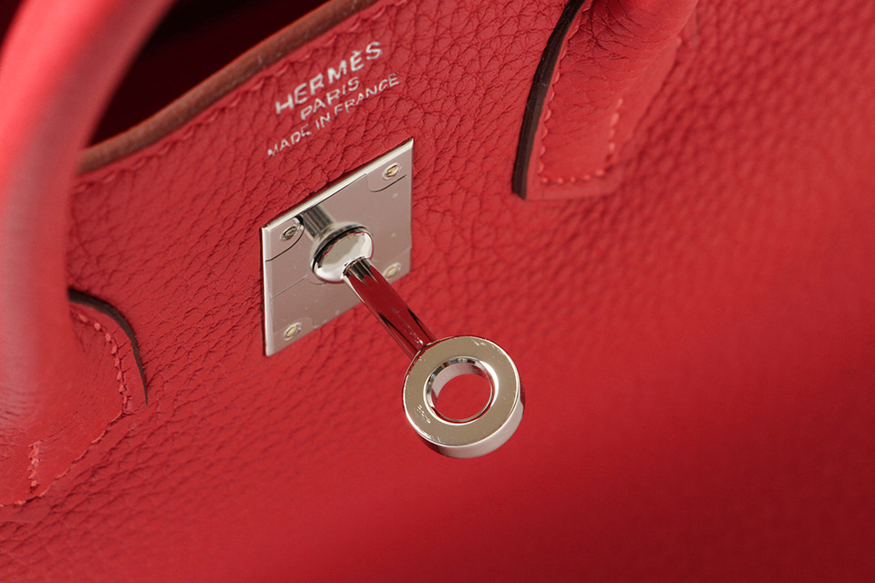 バーキン25 トゴ ルージュピヴォワンヌ シルバー金具 C刻印 新品同様