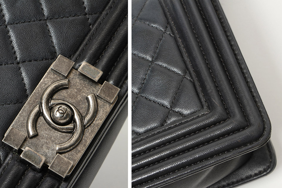 シャネル ボーイシャネル30 ラージ ラムスキン SV金具 黒 シャネル ボーイシャネル ラムスキン ヴィンテージ金具