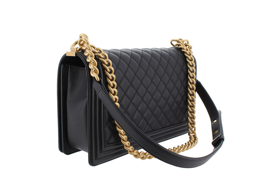 シャネル CHANEL ボーイシャネル キャビアスキン 黒 ゴールド シャネル ボーイシャネル キャビアスキン チェーンウォレット