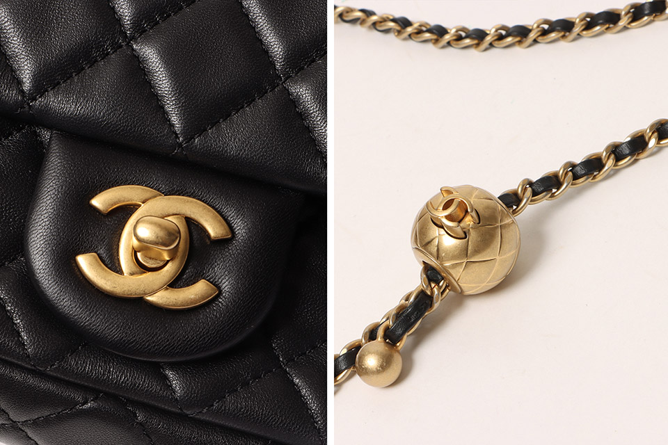 ミニマトラッセ20 ココボール ラムスキン 黒 ブラック ゴールド金具