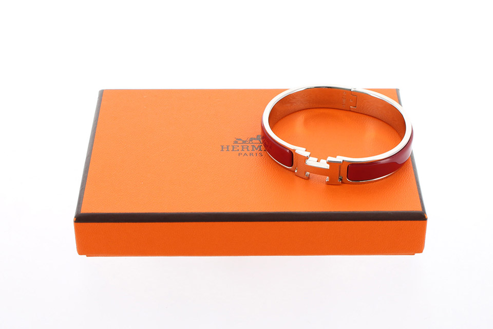エルメス クリックH バングル シルバー レッド メタル レディース